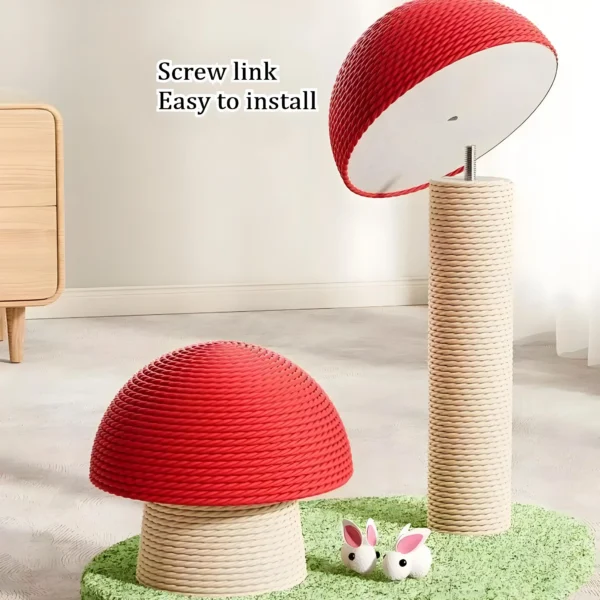 Red Mushroom Cat Scratching Post – Durable Sisal Cat Toy, Anti-Scratch Climbing Pole with Cute Decor for Cats - Image 5