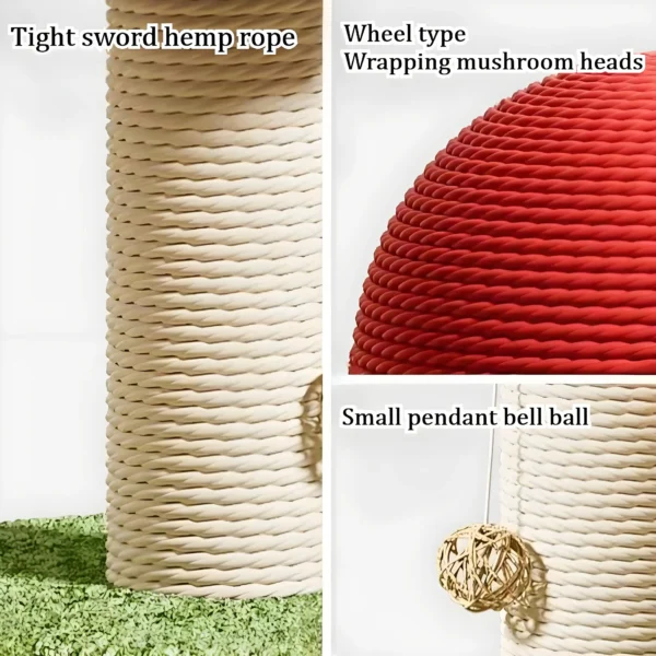 Red Mushroom Cat Scratching Post – Durable Sisal Cat Toy, Anti-Scratch Climbing Pole with Cute Decor for Cats - Image 8