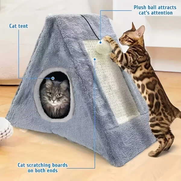 Pet bed suitable for cats under 15 pounds with plush toy ball cat scratching board - Image 7