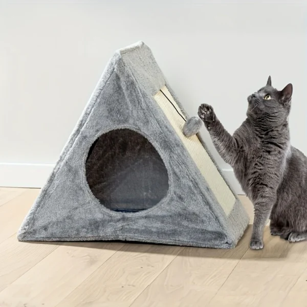 Pet bed suitable for cats under 15 pounds with plush toy ball cat scratching board - Image 4