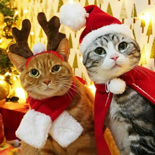 Cute Winter Pet Cloak Dog Cat Christmas Clothes Warm Puppy Santa Red Scarf Hat Head Funny Christmas Pet Costume Dog Cat Cloaks - Image 6