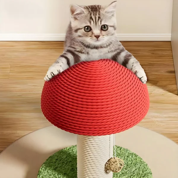 Red Mushroom Cat Scratching Post – Durable Sisal Cat Toy, Anti-Scratch Climbing Pole with Cute Decor for Cats - Image 6