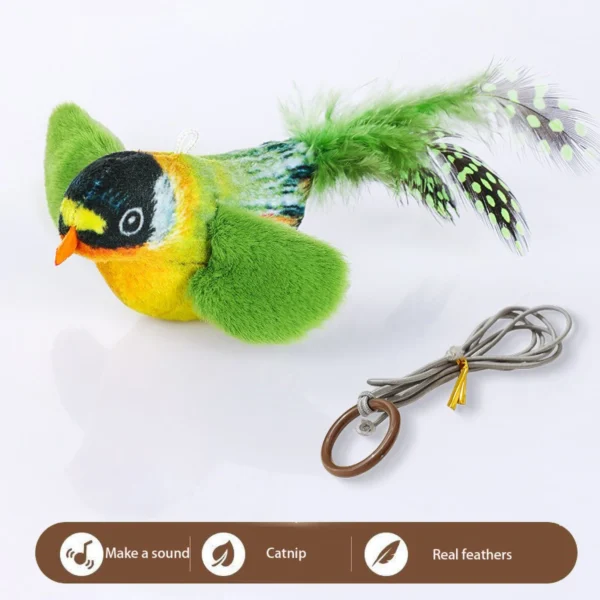 Smart Cat Chirping Bird Toy - Auto Sound Activation, Chew-Resistant Feathers & Catnip Attraction, Dual Play Modes for Interactiv - Image 2